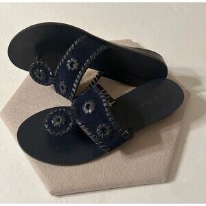 Jack Rogers navy blue Leather And Suede Demi Wedge  Thong Sandals Womens Size 6